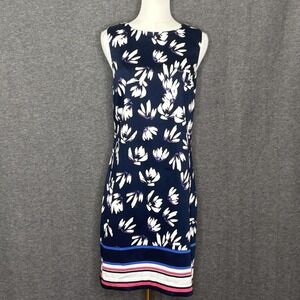 Saint Tropez West Floral Navy Dress with Striped Hem